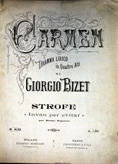Cover of the score of the opera Carmen by Giorgio Bizet, Italian edition from 1920