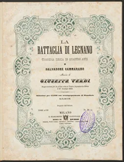 Giuseppe 1813 1901 Prints: Cover of the vocal score of opera La battaglia di Legnano by Giuseppe Verdi, 1860