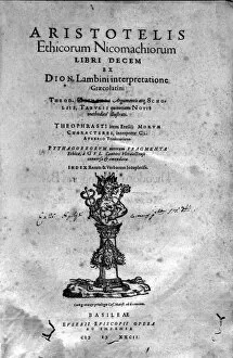 Library Of The University Gallery: Cover of the work Ethicorum Nicomachiorum by Aristotle, edition of 1582