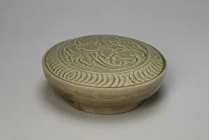 Underglaze Gallery: Covered Box with Peony Blossom, Tang dynasty (618-907), 9th century. Creator: Unknown