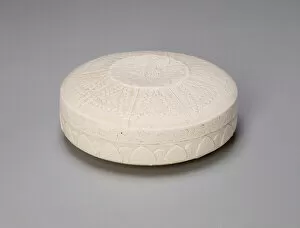 Covered Collection: Covered Circular Box with Floral Medallion, Serrated Leaves, and Lotus Petals