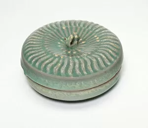 Turquoise Collection: Covered Cosmetic Box in the Form of Chrysanthemum Flower, Korea, Goryeo dynasty
