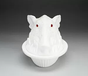 Boar Gallery: Covered Dish, 1888. Creator: Atterbury Glass Co