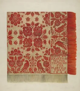 Stitching Prints: Coverlet, c. 1937. Creator: Harry Jennings