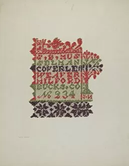 Watercolor And Graphite On Paper Collection: Coverlet, c. 1940. Creator: Carmel Wilson