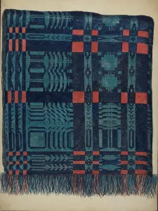 Wilson Eva Prints: Coverlet - Pine Tree Border, c. 1937. Creator: Eva Wilson