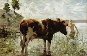 Cow and Boy, 1885. Creator: Akseli Gallen-Kallela