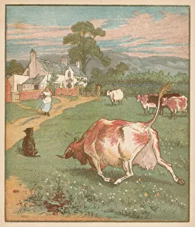 Nursery Rhyme Prints: This is the cow with the crumpled horn... c1878. Creator: Randolph Caldecott