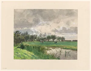 Julius Jacobus Van De Sande Bakhuzen Prints: Cow grazing in a meadow, 1845-1925. Creator: Julius Jacobus van de Sande Bakhuyzen