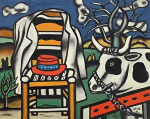 Domestic Animals Prints: A cow and a red hat, 1952. Creator: Leger, Fernand (1881-1955)