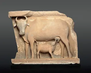 Uttar Pradesh Gallery: Cow Suckling a Calf, About 9th century. Creator: Unknown