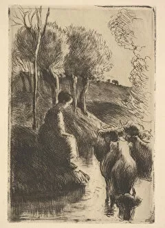 Cowherd, at Waters Edge, 1890. Creator: Camille Pissarro