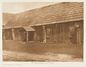 Porch Prints: Cowichan Housefront, 1912. Creator: Edward Sheriff Curtis