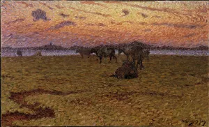 Skyscape Prints: Cows on the Beach, 1909. Creator: Nils Kreuger