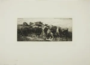 Cows Drinking from the River, 1878. Creator: Charles Emile Jacque