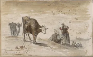 Cows and figures on a hill, 1864-1880. Creator: Johannes Tavenraat