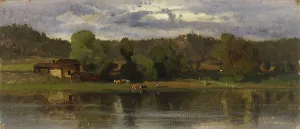 Hjalmar Munsterhjelm Prints: Cows at Lakeside, Evening Atmosphere, 1870-1879. Creator: Hjalmar Munsterhjelm