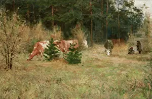 Cows near a Forest, c1900. Creator: Maria Chmielowska