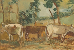 Cyprian Prints: Cows on pasture, 1935-1940. Creator: Cyprian Majernik