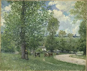 Country Landscape Prints: Cows in Pasture, Louveciennes, 1874. Creator: Sisley, Alfred (1839-1899)