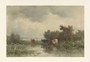 Willem Roelofs I Prints: Three cows in a pond, 1832-1897. Creator: Willem Roelofs