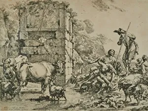 Nicolaes Berghem Prints: The Cows At The Watering Place (The Cow Drinking), 1680. Creator: Nicolaes Berchem