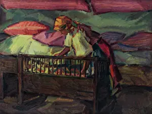 Cradle Prints: By a Cradle, around 1936. Creator: Gustav Mally