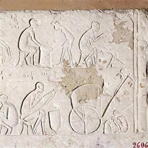 Craftsmen at Work, Blacksmiths, Carriage-Maker and one asleep, c1372BC-1354BC