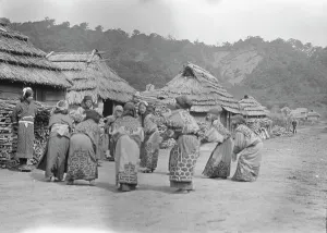 Crane dance of the Ainu women, 1908. Creator: Arnold Genthe