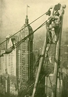 Pulley Prints: Crane Men at Work on a New York Skyscraper, c1930. Creator: GPA