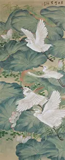 Qing Dynasty Prints: Cranes and Lotus. Creator: Chinese Master