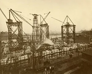 Golding Prints: Cranes at Work on the London County Hall, c1930. Creator: Holland & Hannen