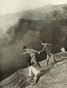 Trust Prints: At the Craters Brink, Aso-San, 1910. Creator: Herbert Ponting