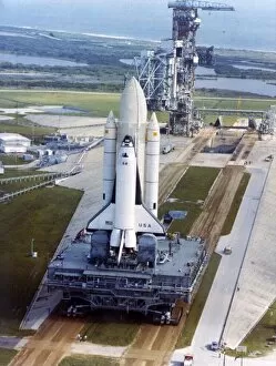 Space Shuttle Collection: Crawler moving Space Shuttle to launch complex 39, Kennedy Space Center, USA, 1980s