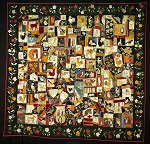 Patchwork Quilt Gallery: Crazy Quilt with Animals, New York, 1886. Creator: Florence Elizabeth Marvin