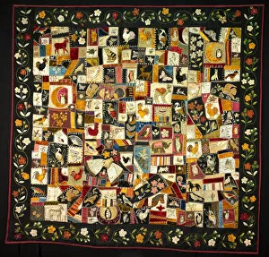 Thread Gallery: Crazy Quilt with Animals, New York, 1886. Creator: Florence Elizabeth Marvin
