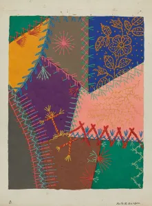 Crazy Prints: Crazy Quilt (Detail), c. 1940. Creator: Ruth M Barnes
