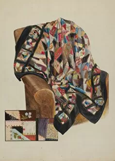 Patchwork Gallery: Crazy Quilt - Patchwork, c. 1936. Creator: Bertha Semple