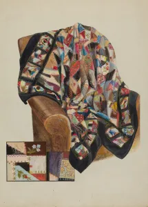 Patchwork Gallery: Crazy Quilt - Patchwork, c. 1936. Creator: Bertha Semple