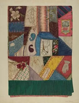 Watercolor And Graphite On Paperboard Collection: Crazy Quilt (Section of), c. 1939. Creator: Mina Greene