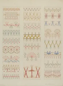 Stitching Prints: Crazy Quilt Stitches, c. 1937. Creator: William Kieckhofel
