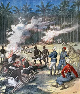 Cremation Prints: Cremation of the Dahomey corpses, Africa, 1892. Artist: Henri Meyer