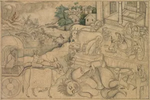 Kangra Prints: Cremation of the Demoness Putana, from a Krishna-Lila, c. 1790. Creator: Unknown