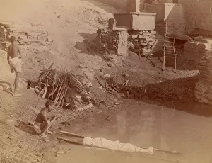 Benares Prints: Cremation Ground at Manikarnika Ghat, Varanasi, India, 1860s-70s