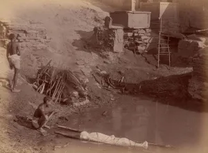 Cremation Ground at Manikarnika Ghat, Varanasi, India, 1860s-70s