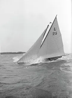 Sloop Prints: Cremona crashes through wave, 1913. Creator: Kirk & Sons of Cowes