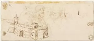 Agostino Carracci Collection: Crenelated Fortress (verso), 2nd half 1500s. Creator: Agostino Carracci (Italian, 1557-1602)