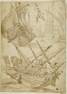 Tavarone Lazzaro Prints: Crew Abandoning Ship (recto) Sketches of Corinthian Columns (verso)