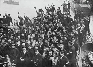Celebrating Prints: The crew of HMS Vindictive celebrating the Zeebrugge Raid on 23 April 1918