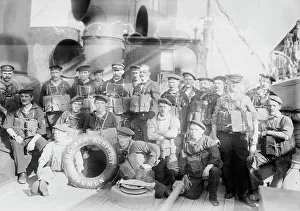 Lifebelt Prints: Crew of SS Grosser Kurfu¨rst, Bremen, between c1910 and c1915. Creator: Bain News Service